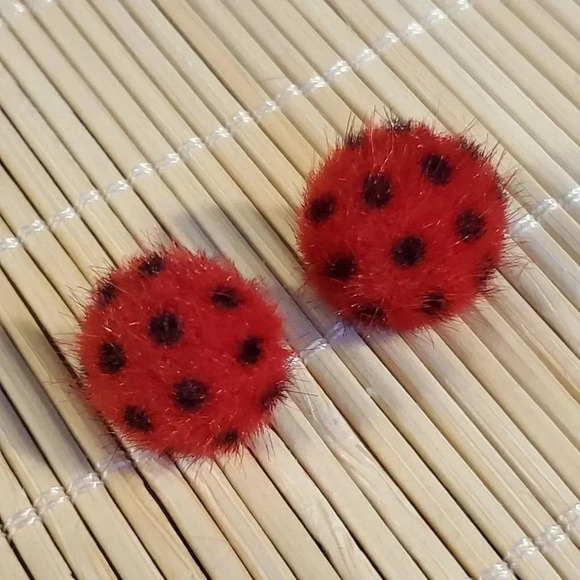 PinkDiva Jewelry - Faux Fur Fuzzy Polka Dot Earrings Red Black